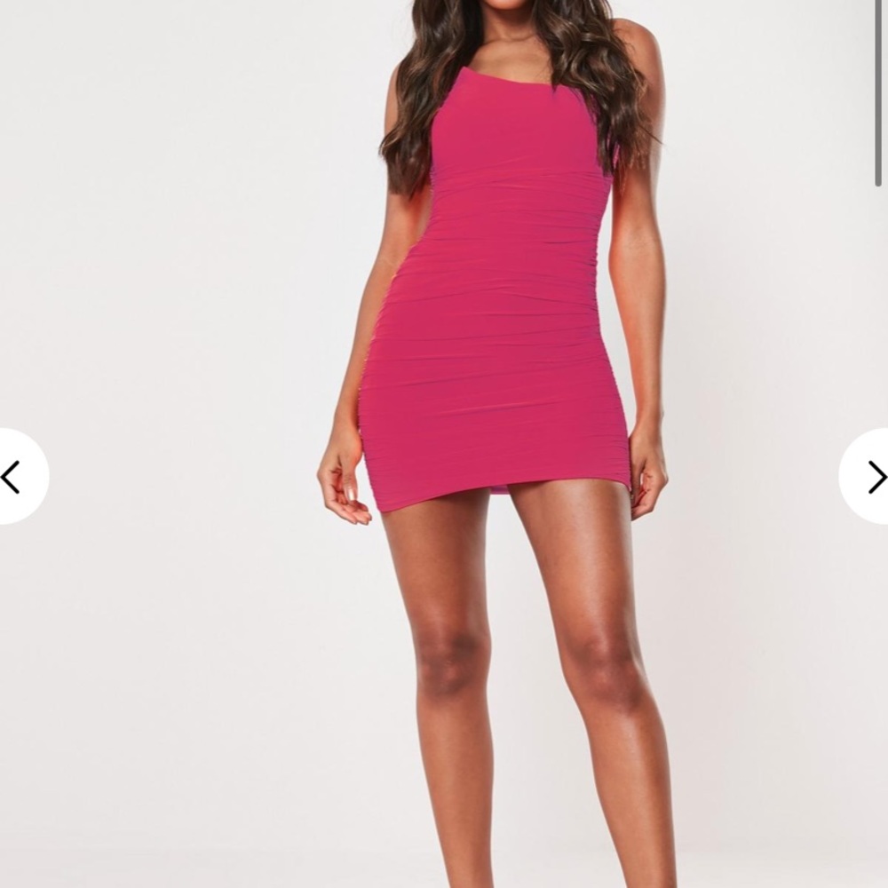 One shoulder pink mini dress
